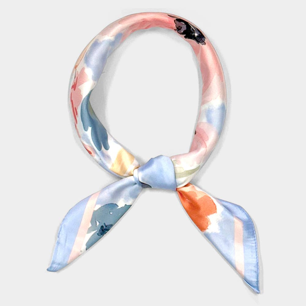 Vintage Floral Bloom Printed Square Silky Satin Scarf