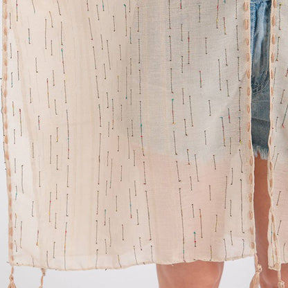 COLORED STITCH TRIM AND TASSEL KIMONO.