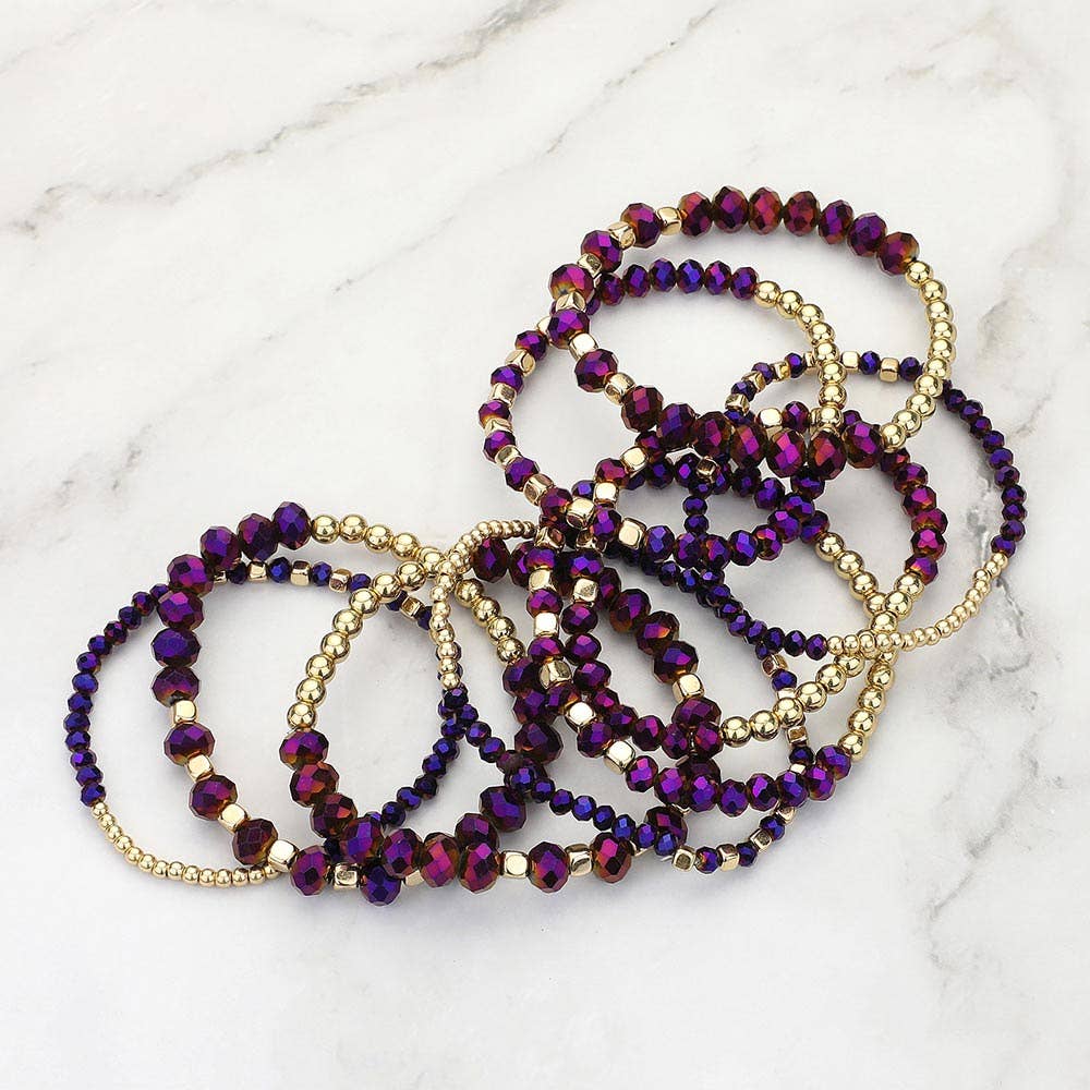 9PCs - Faceted Beaded Stretch Multi Layered Bracelets