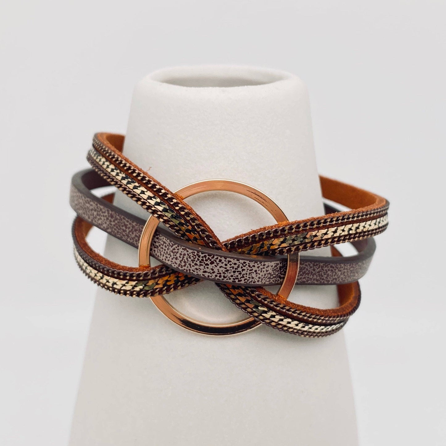 Magnetic Buckle Ring Charm Leather Bangle Bracelet
