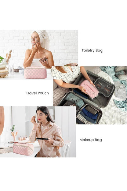 CHECKERED PATTERN MAKEUP BAG SOLID BAG