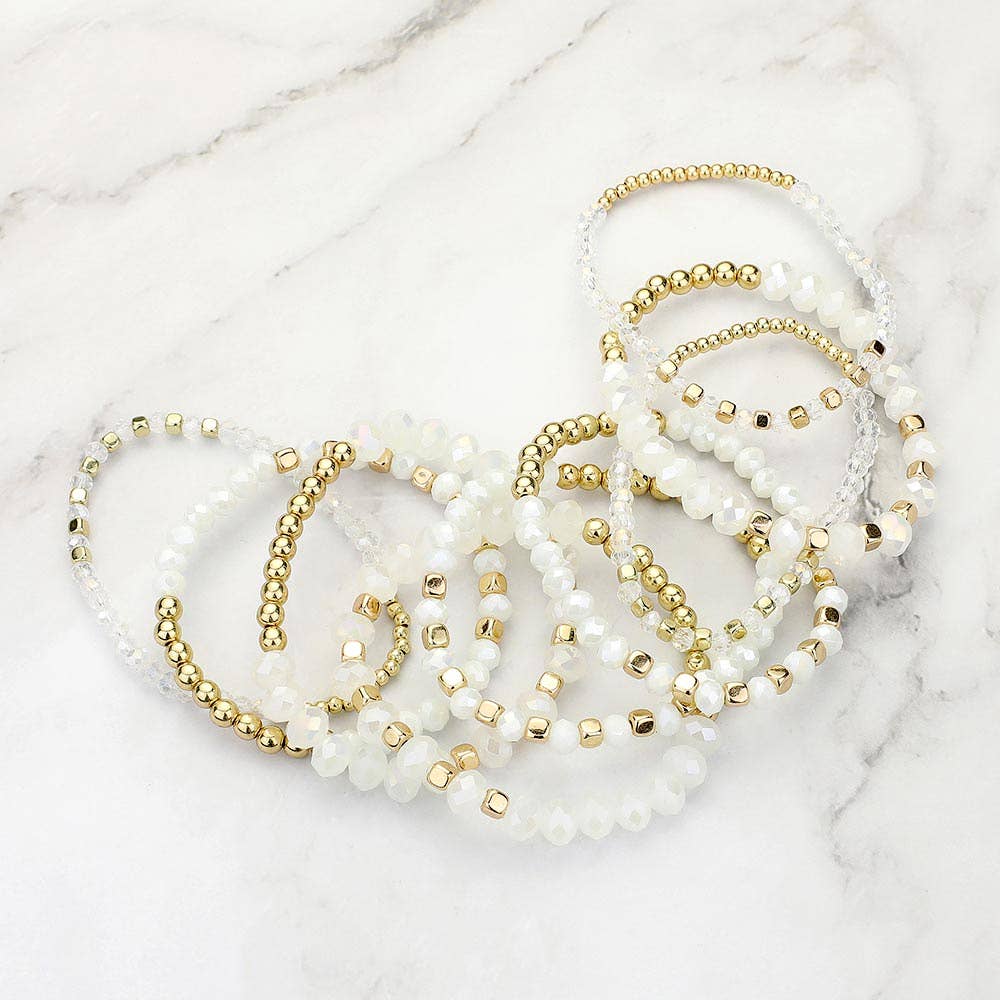 9PCs - Faceted Beaded Stretch Multi Layered Bracelets