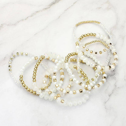 9PCs - Faceted Beaded Stretch Multi Layered Bracelets