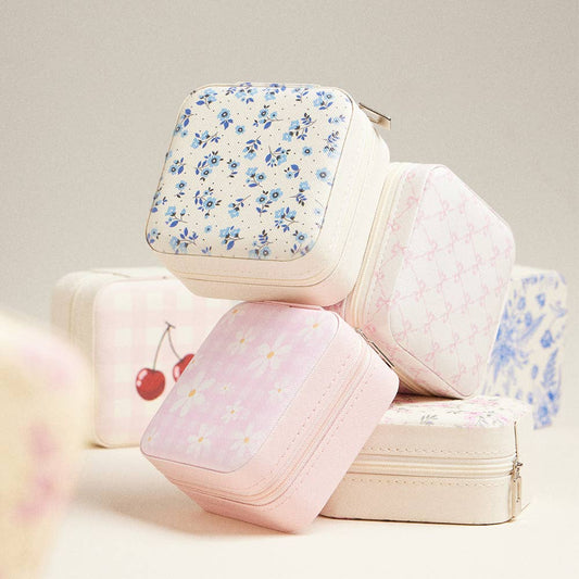Pink Bow Pattern Portable Square Jewelry Box