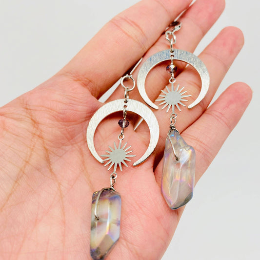 Bohemian Star-moon Combination Crystal Pillar Earrings - MS