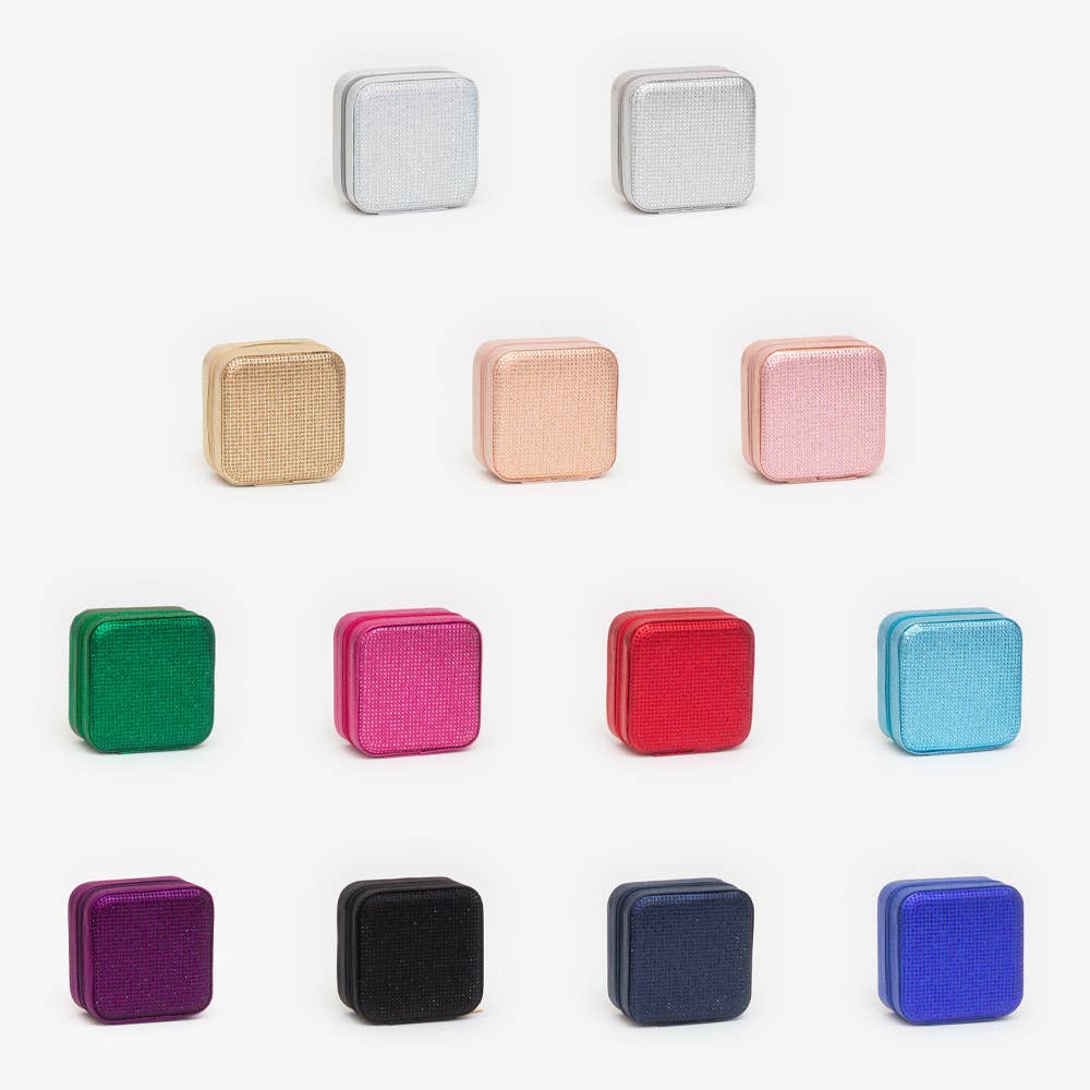 Bling Studded Square Travel Jewelry Organizer Box