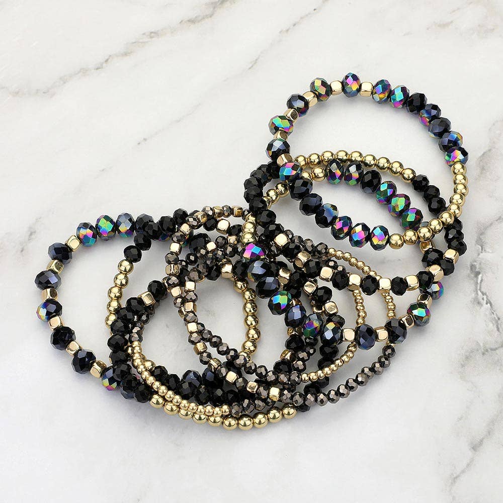 9PCs - Faceted Beaded Stretch Multi Layered Bracelets