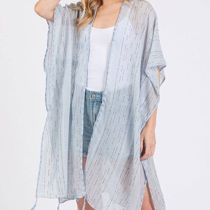 COLORED STITCH TRIM AND TASSEL KIMONO.