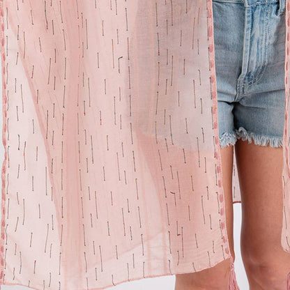 COLORED STITCH TRIM AND TASSEL KIMONO.