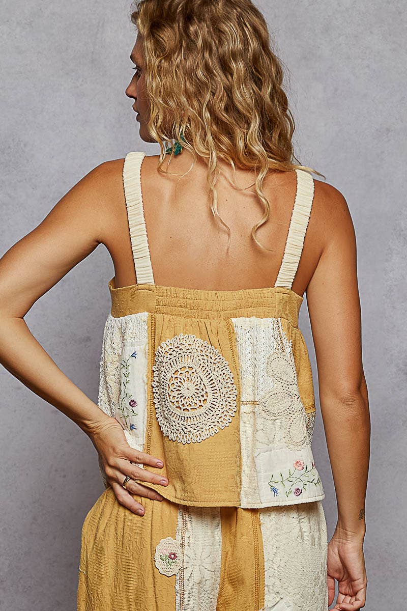 Sleeveless solid strap double gauze Top (POL)