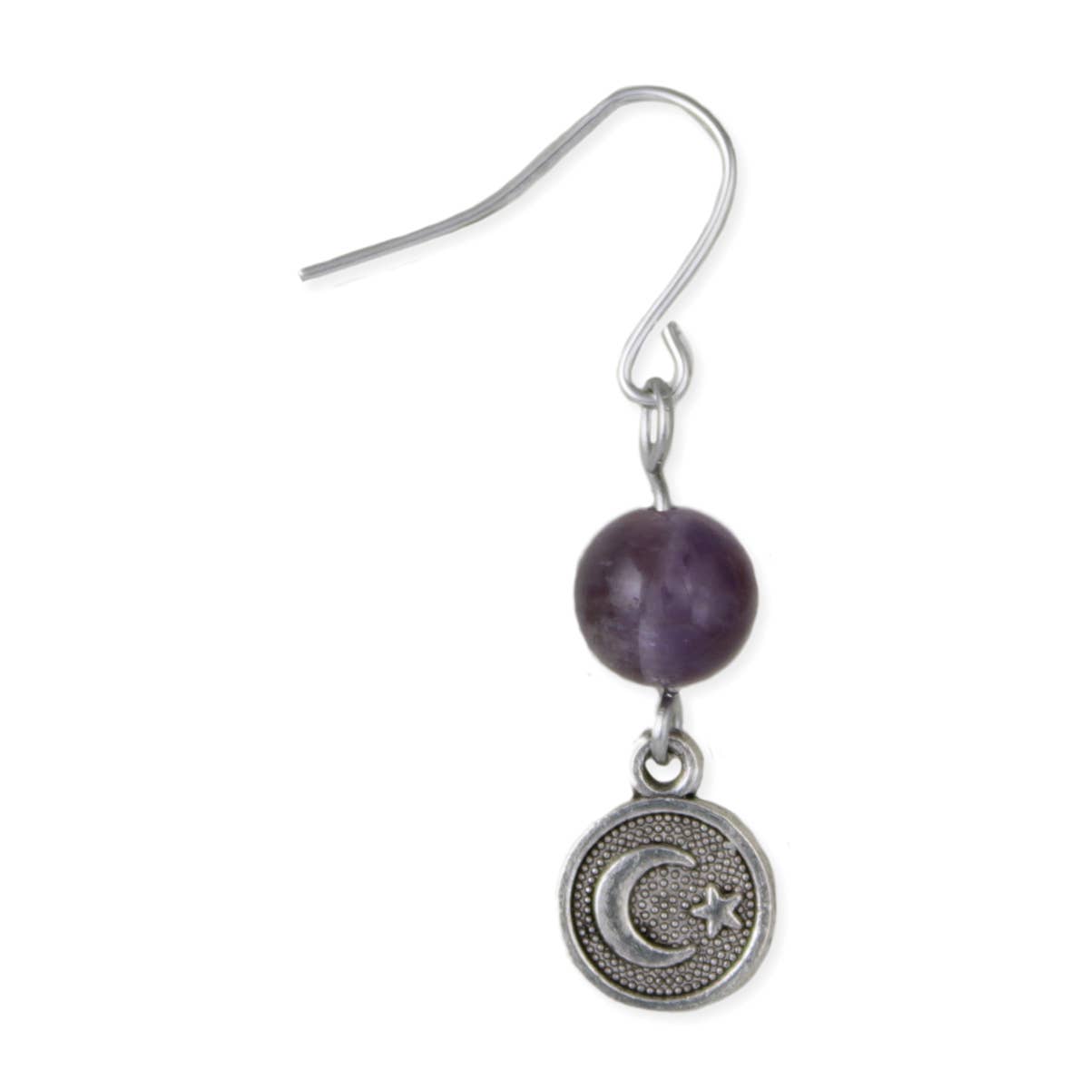 Amethyst Bead Silver Moon Drop Earrings