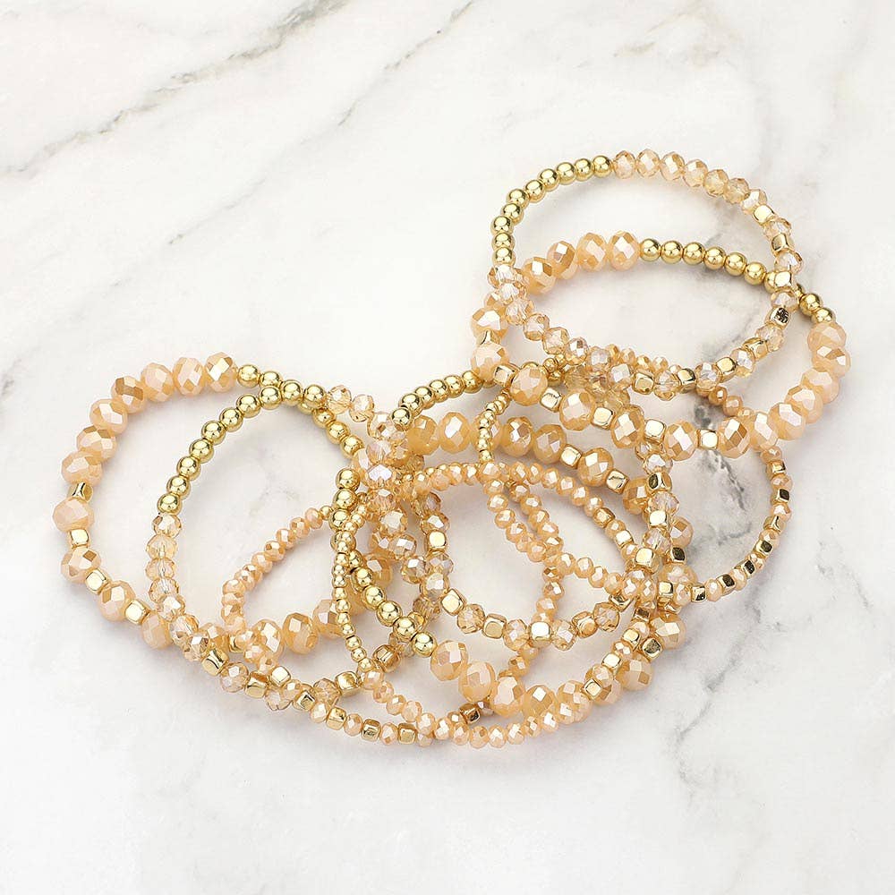 9PCs - Faceted Beaded Stretch Multi Layered Bracelets