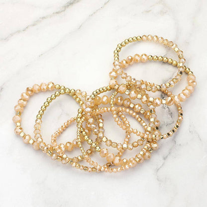9PCs - Faceted Beaded Stretch Multi Layered Bracelets