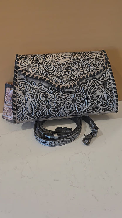 Metallic Handtooled Leather Crossbody