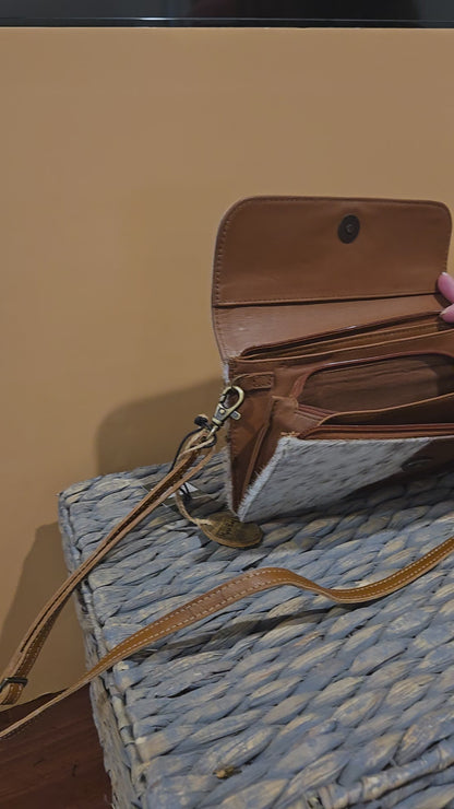 Crossbody Handtooled Leather and Cow Hide