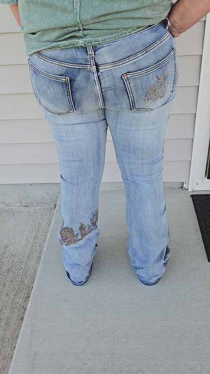 Boot Cut Embroidered Jeans