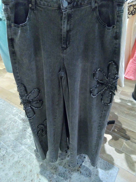 Flower Patch Black Denim Plus Size (Easel)