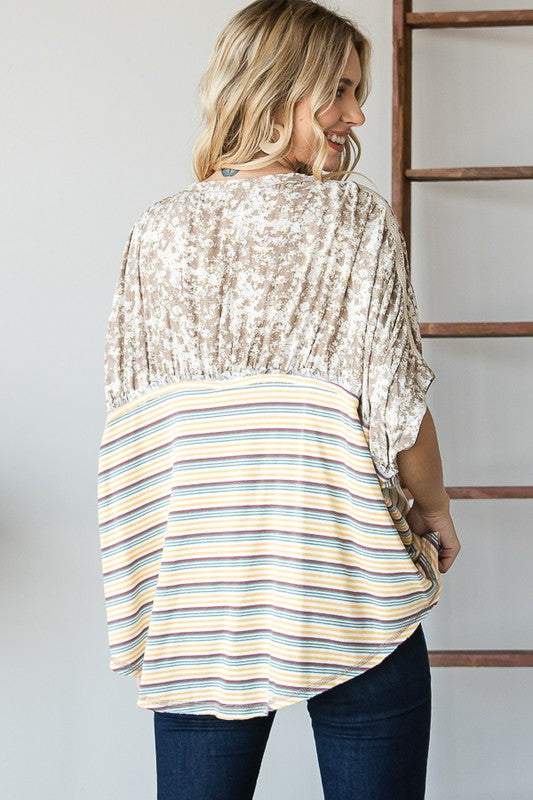 Crochet Detail Sleeve Striped Shirt (OLI&HALI)