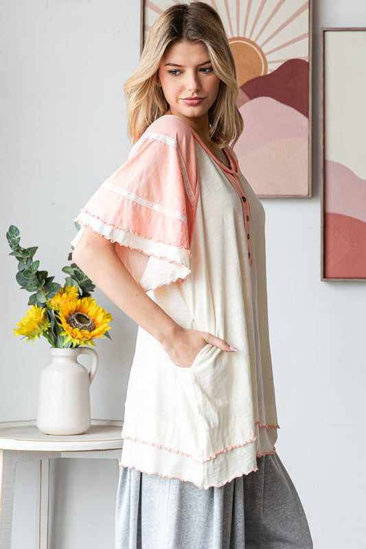 Oversized Wavy Hem V-neck Short Sleeve (OLI&HALI)
