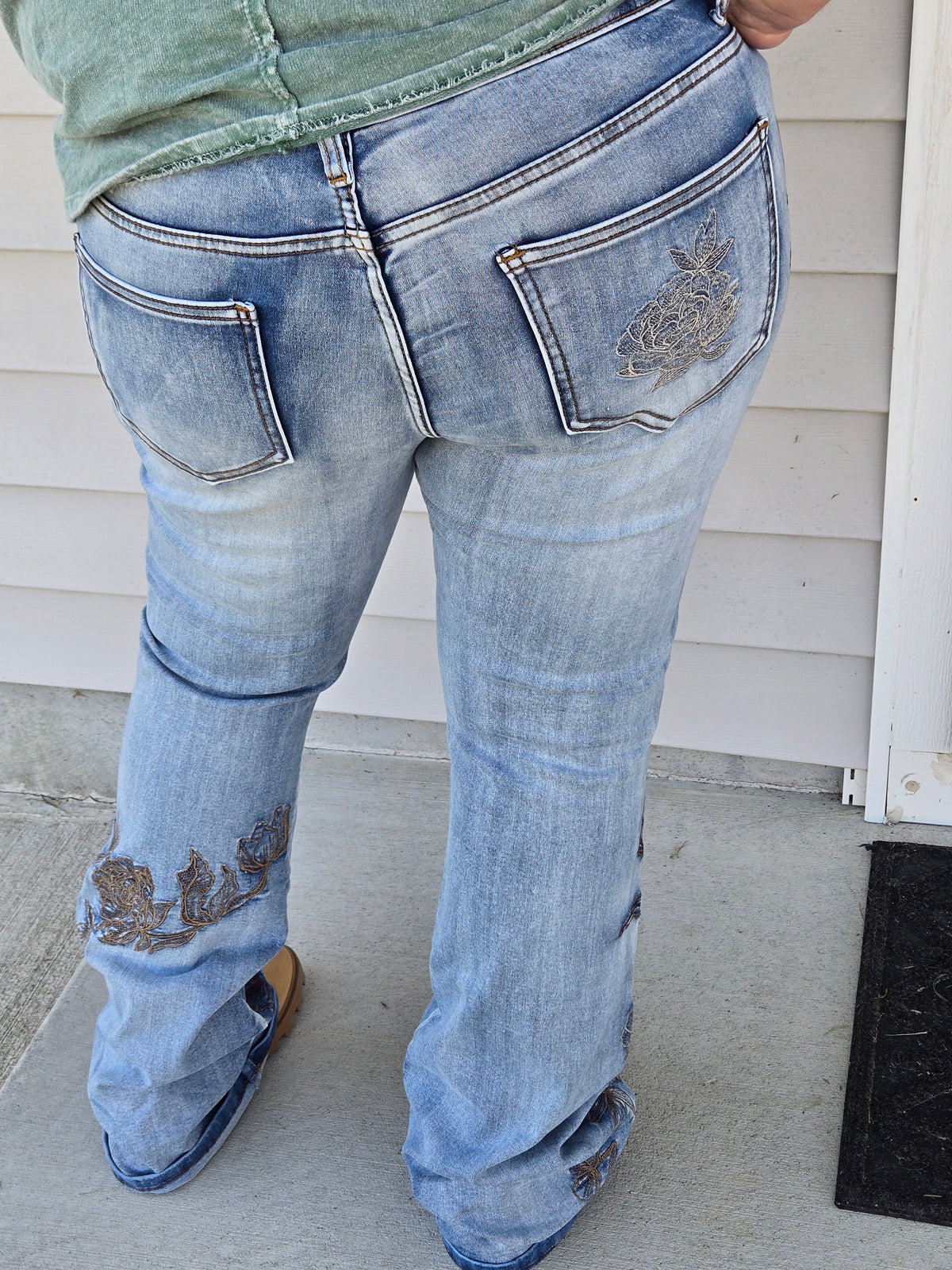 Boot Cut Embroidered Jeans