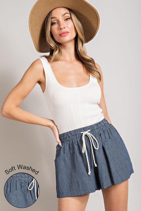 Plus Size Denim Drawstring Shorts (eesome)