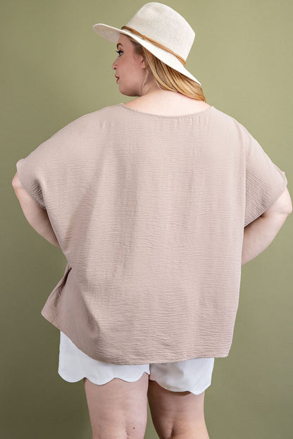 V-neck Short Sleeve Blouse Plus (eesome)