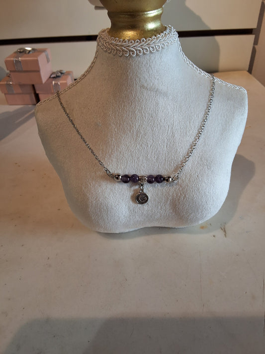 Amethyst Bead Moon Drop Necklace