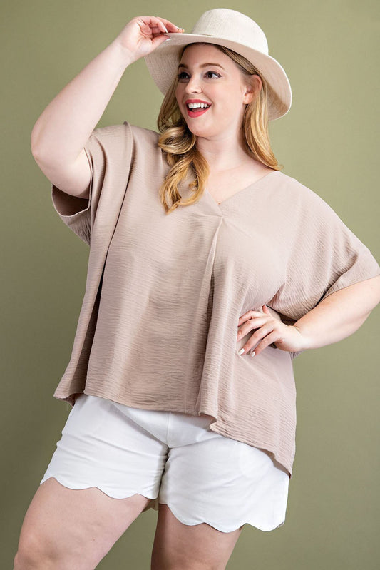 V-neck Short Sleeve Blouse Plus (eesome)