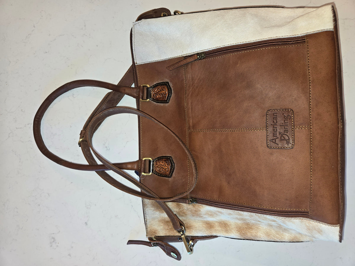 Genuine Handtooled Leather and Hide Purse with Matching Wallet