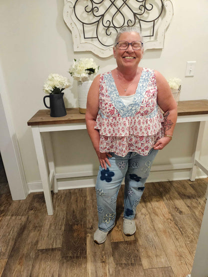 Floral Ruffle Sleeveless Top (POL)