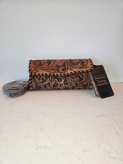 Genuine Handtooled Leather and Hide Purse with Matching Wallet