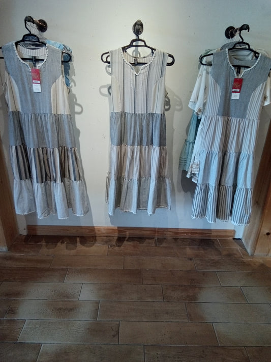 Boho Striped Patchwork Sleeveless Dress (Sacred Thread)