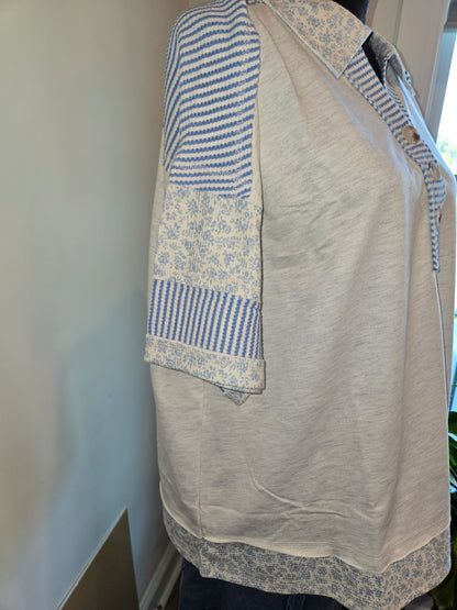 Curvy Flower and Striped Short Sleeve