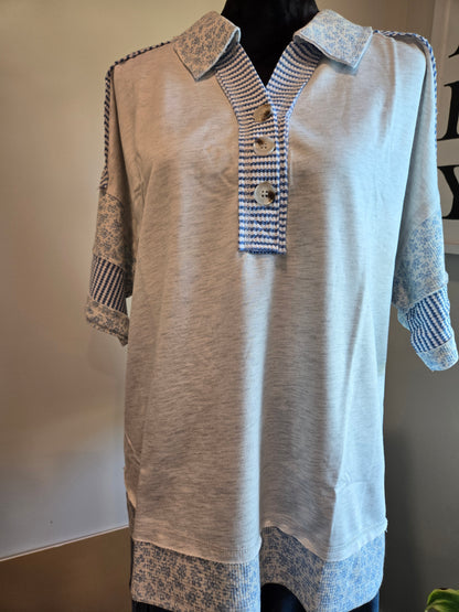 Curvy Flower and Striped Short Sleeve