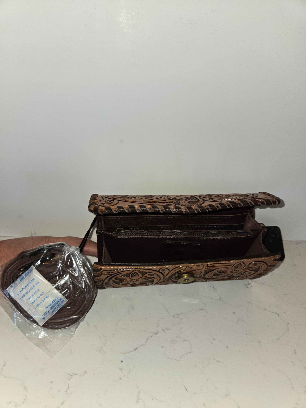 Genuine Handtooled Leather and Hide Purse with Matching Wallet
