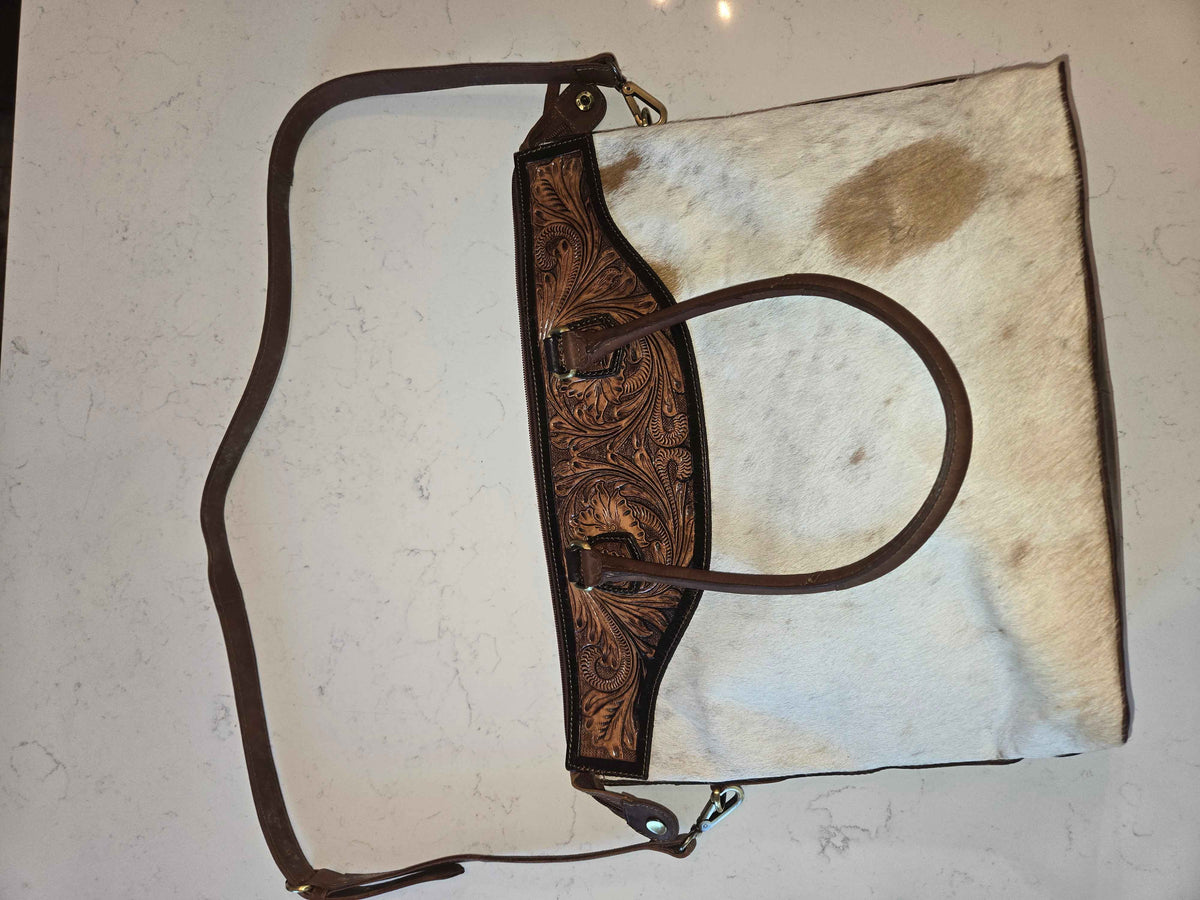 Genuine Handtooled Leather and Hide Purse with Matching Wallet