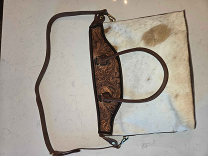 Genuine Handtooled Leather and Hide Purse with Matching Wallet