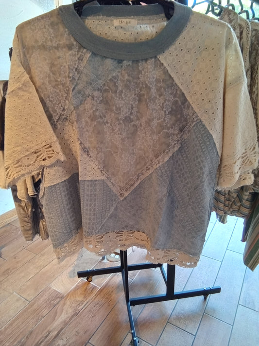 Patchwork Washed Mix Fabric Shirt (OLI&HALI)