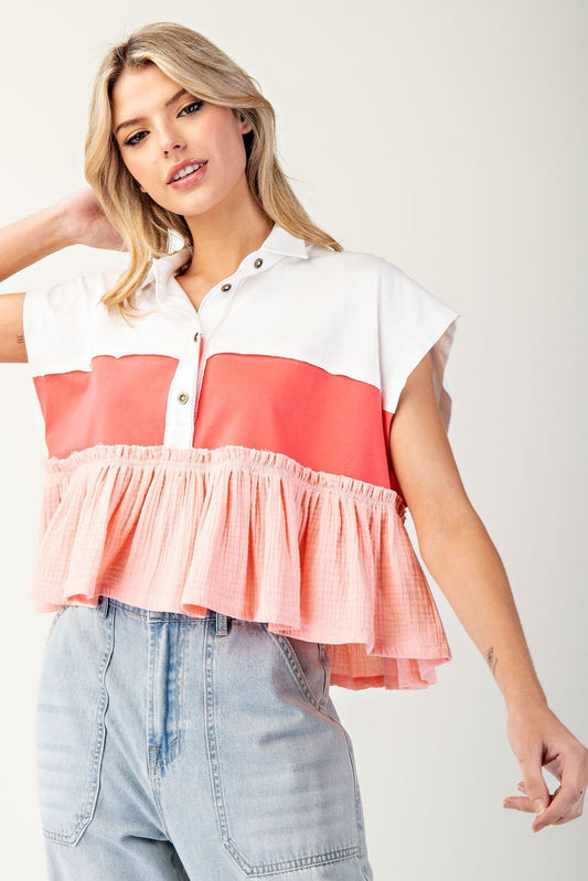Ruffle Short Sleeve Collar Top (ee:some)