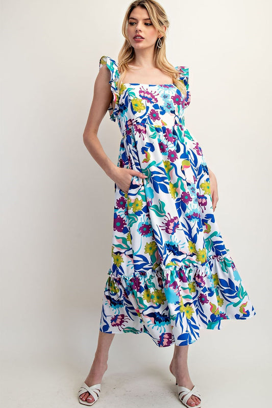 Floral Print Square Neck Midi Dress (ee:some)